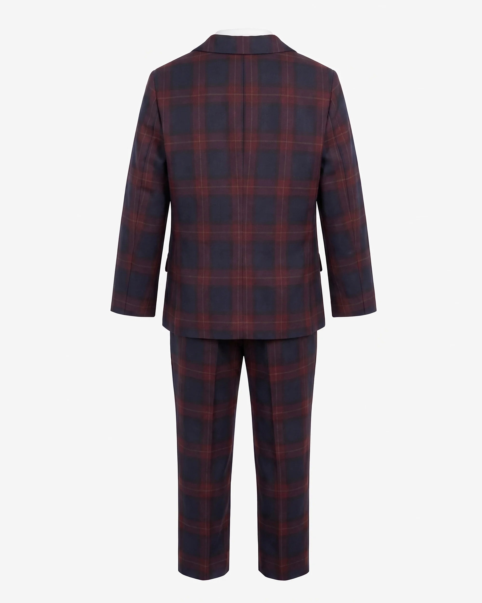 Navy/Cranberry Plaid Stretchy Mod Suit — back