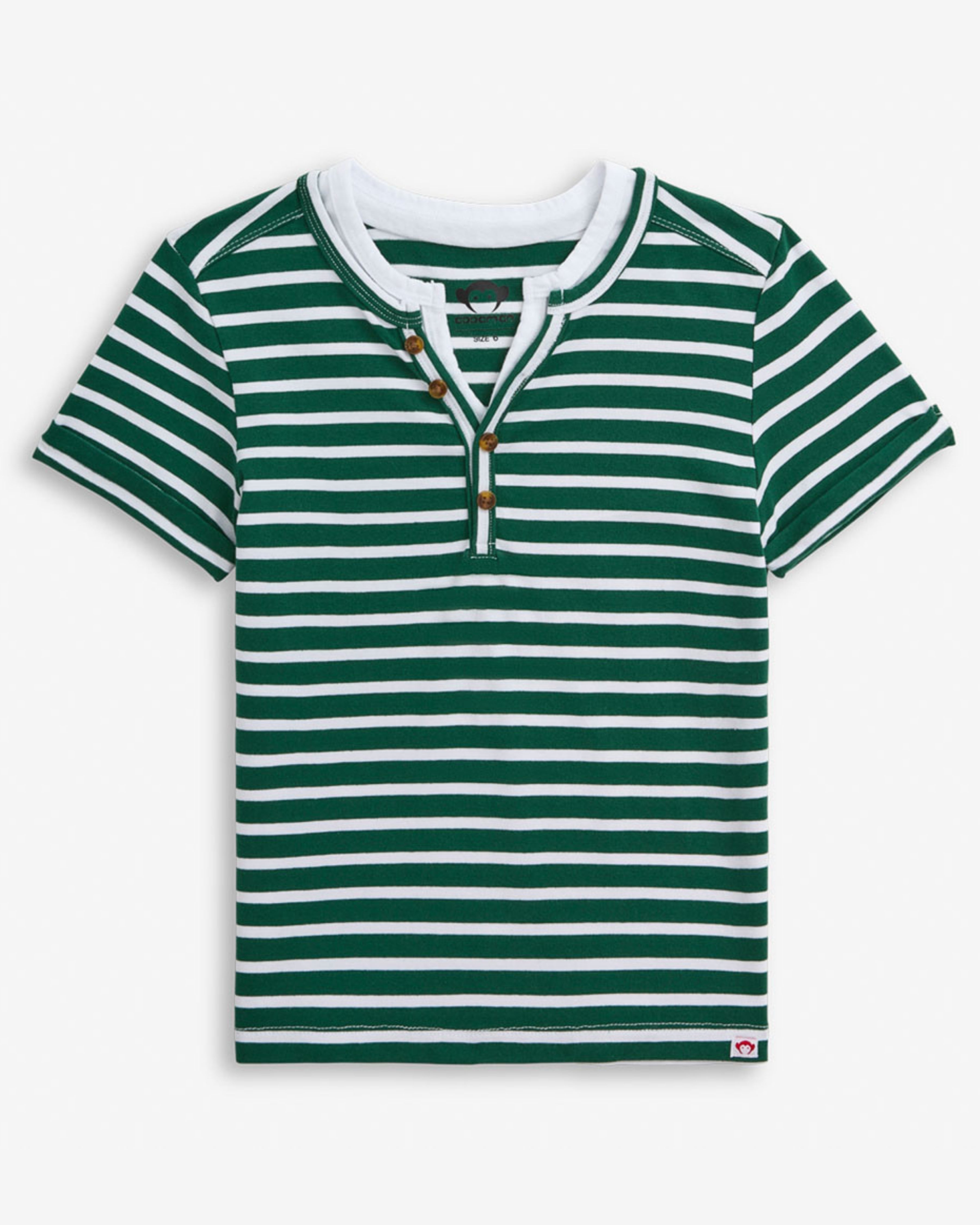 Garden Green Stripe Hilltop Henley pullover with button-down collar and striped fabric.