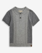 Grey Heather Sweater Knit Polo featuring a collared design and classic buttons, perfect for any casual occasion.