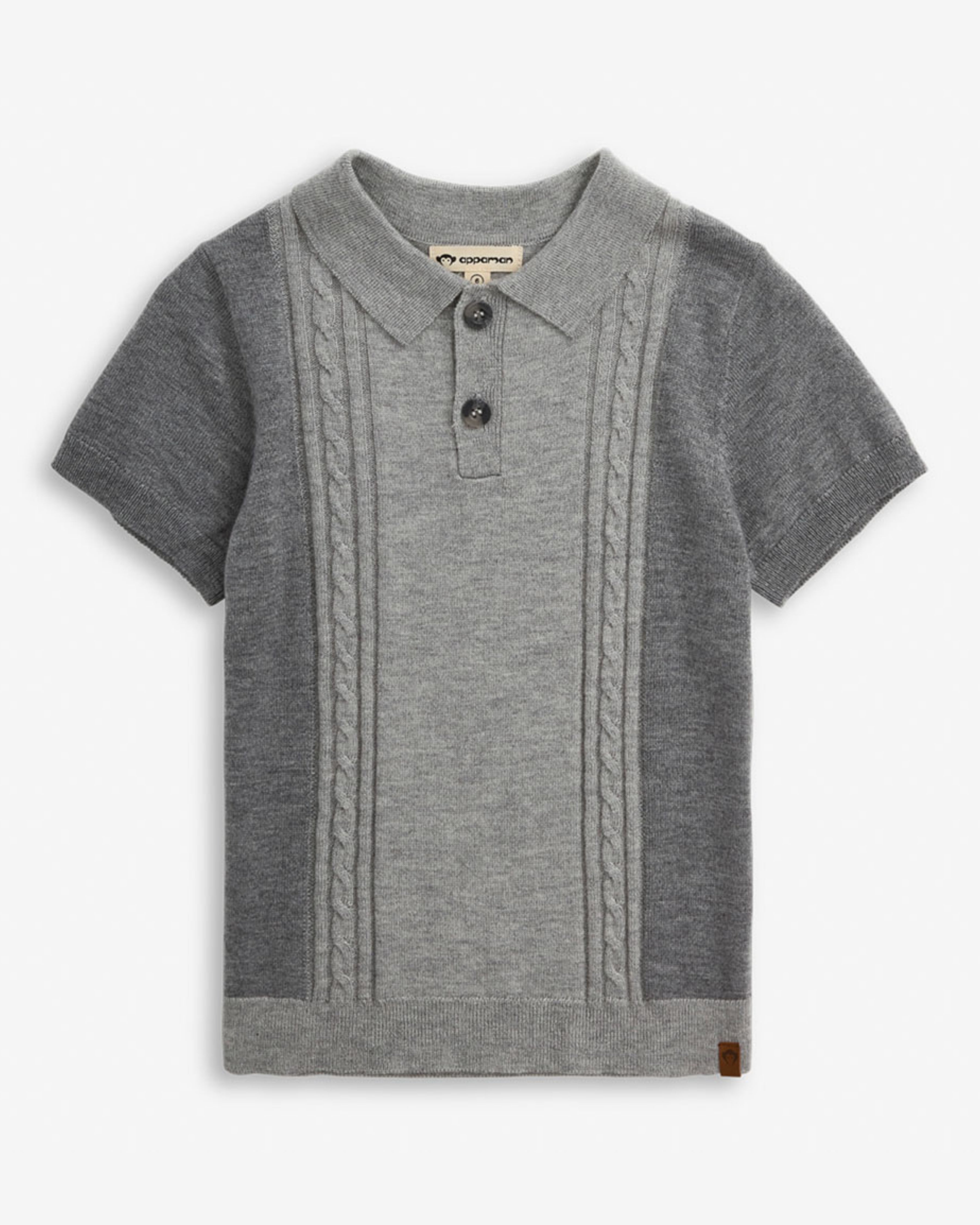 Grey Heather Sweater Knit Polo featuring a collared design and classic buttons, perfect for any casual occasion.
