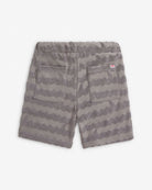 Back view of Grey Terry Resort Set shorts showcasing high quality kids clothing with textured pattern and pockets.