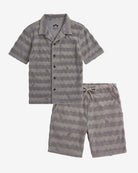 Grey Terry Resort Set for kids featuring a collared shirt and pull-on shorts, high quality kids clothing for summer.