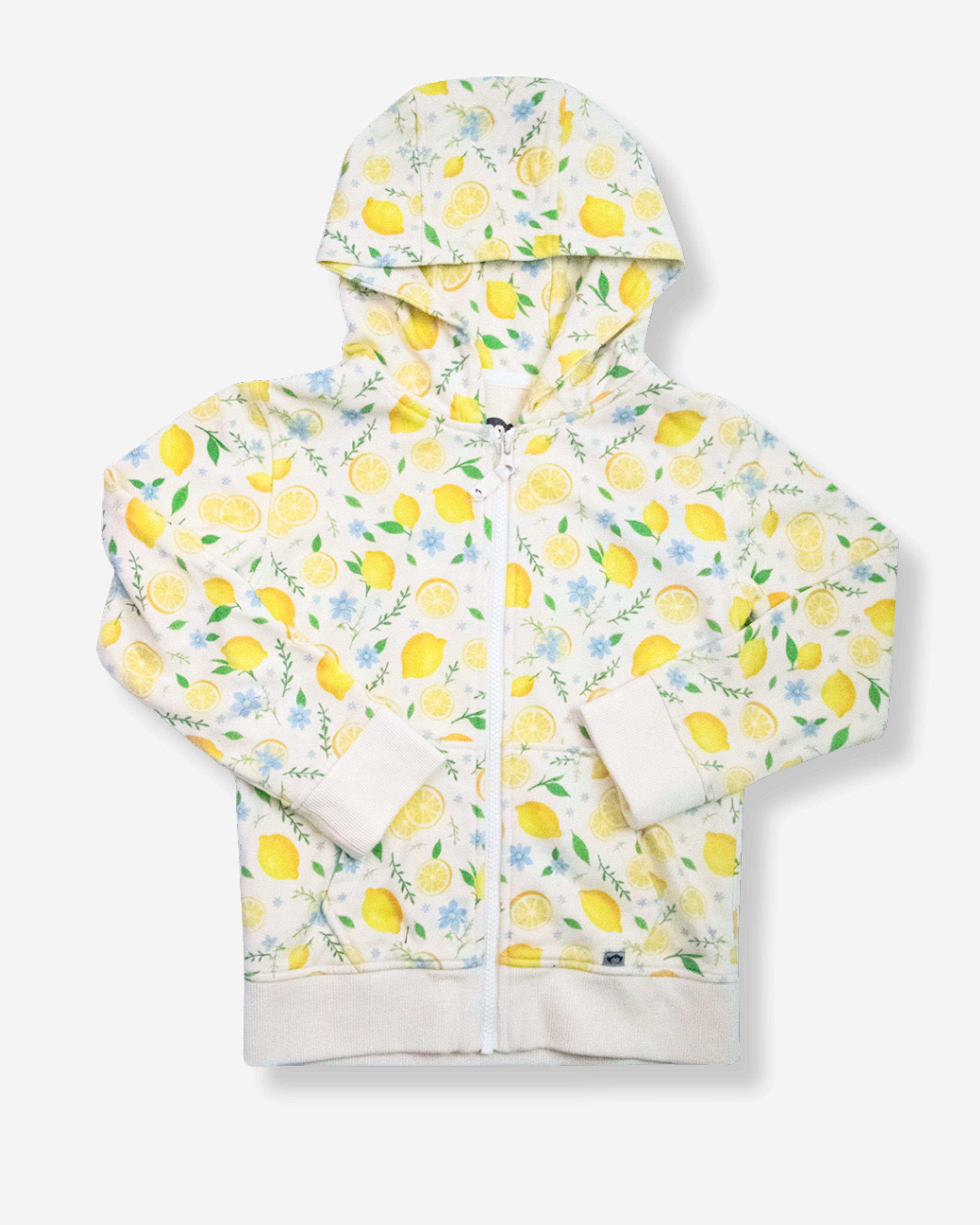 Lemon Zest Strivers Hoodie featuring an allover lemon print and cozy pockets, perfect for spring adventures.