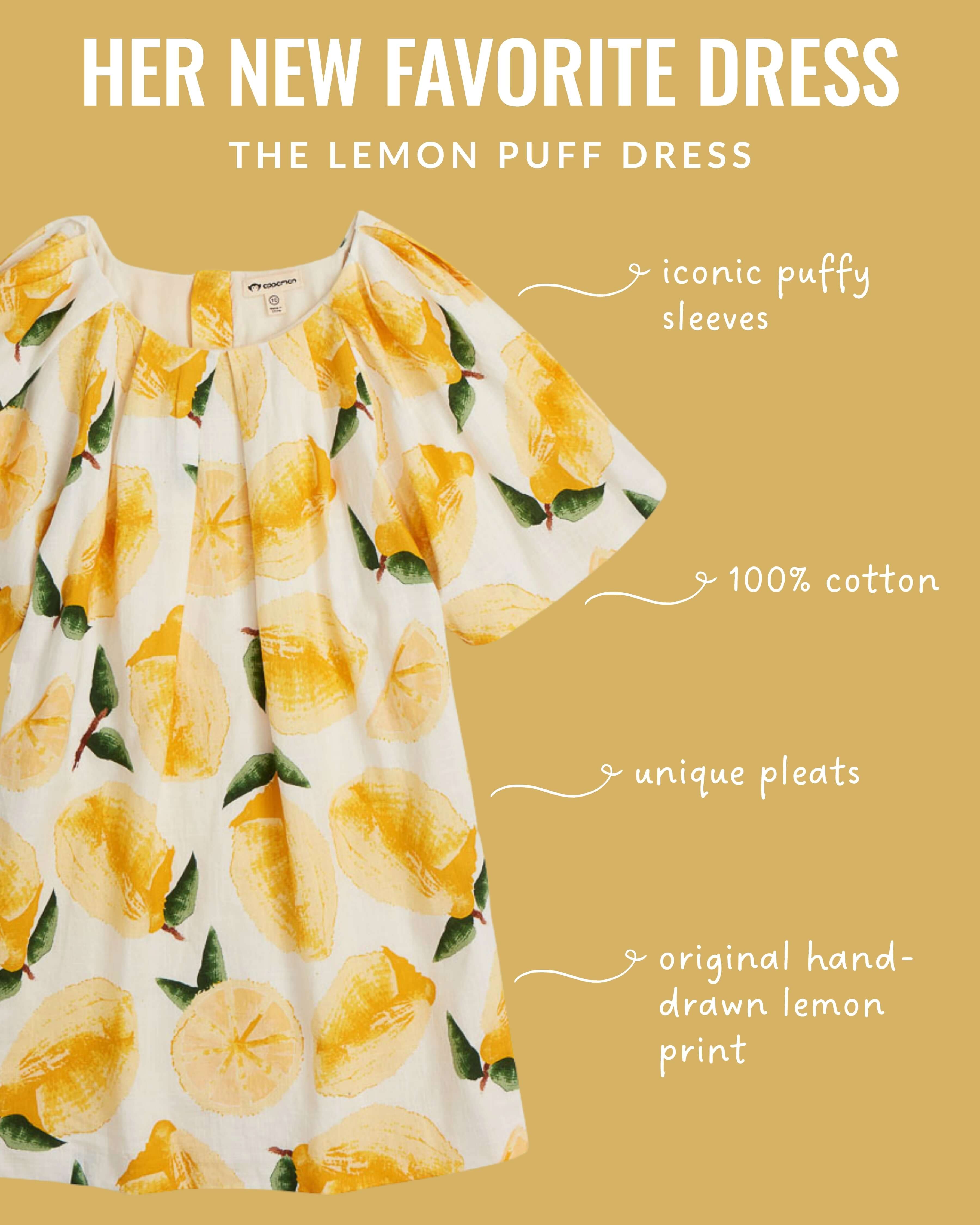 lemon print dress Lemons Puff Dress | Girls | Kids | Size 14