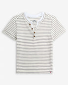 Light Grey Stripe Hilltop Henley featuring a button-down collar and classic striped pattern.