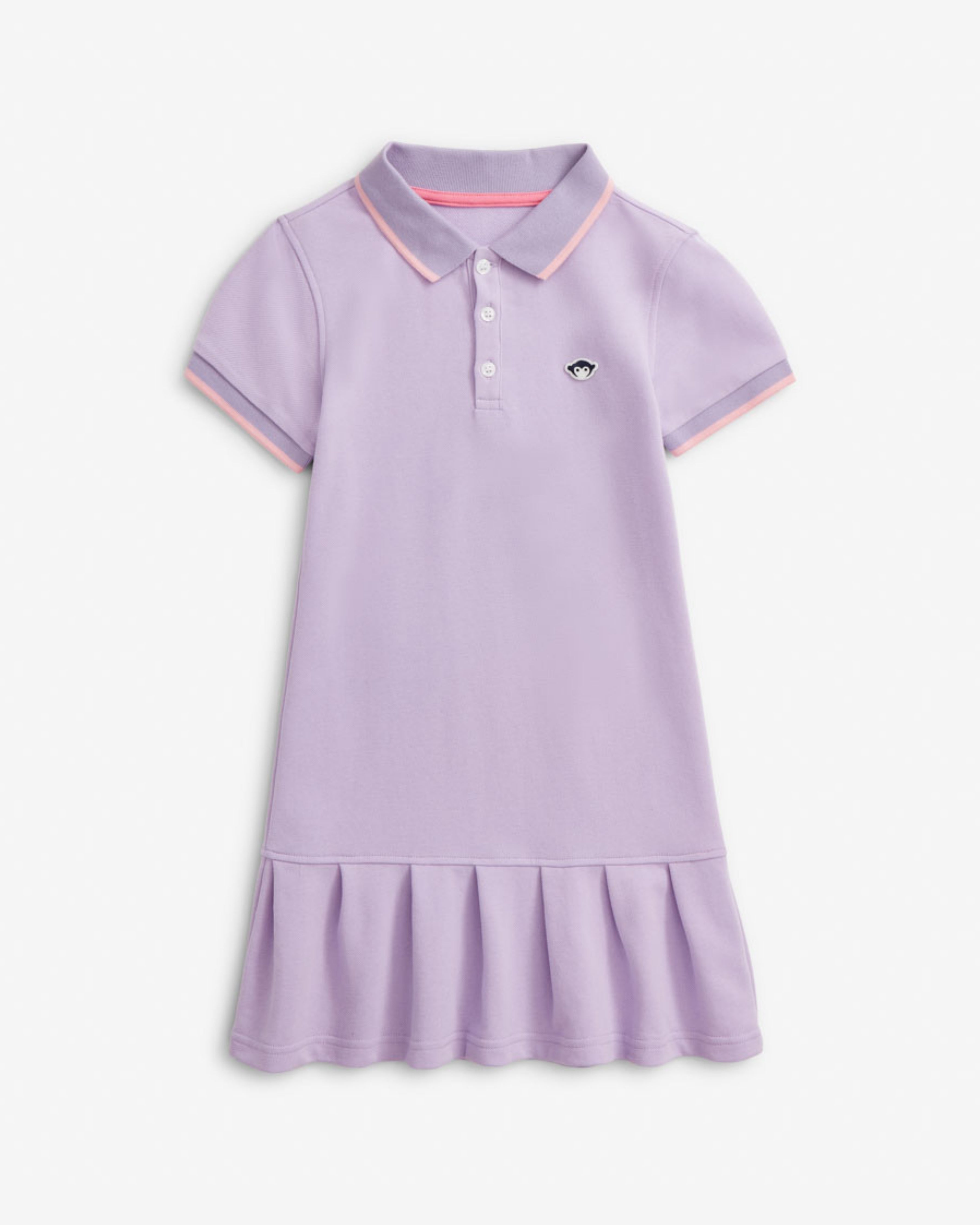 Lilac Polo Pleated Dress featuring a collared neckline and pleated skirt in lilac color.