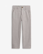 Linen Grey Beach Pant for boys with zipper, button closure, and functional pockets, perfect for summer events.
