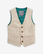 Linen Ivory Garden Tailored Vest with soft floral print and classic buttons, perfect for warm weather outfits.