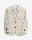 Linen Ivory Sports Jacket for boys, featuring classic lapels and polished buttons, perfect for summer events.
