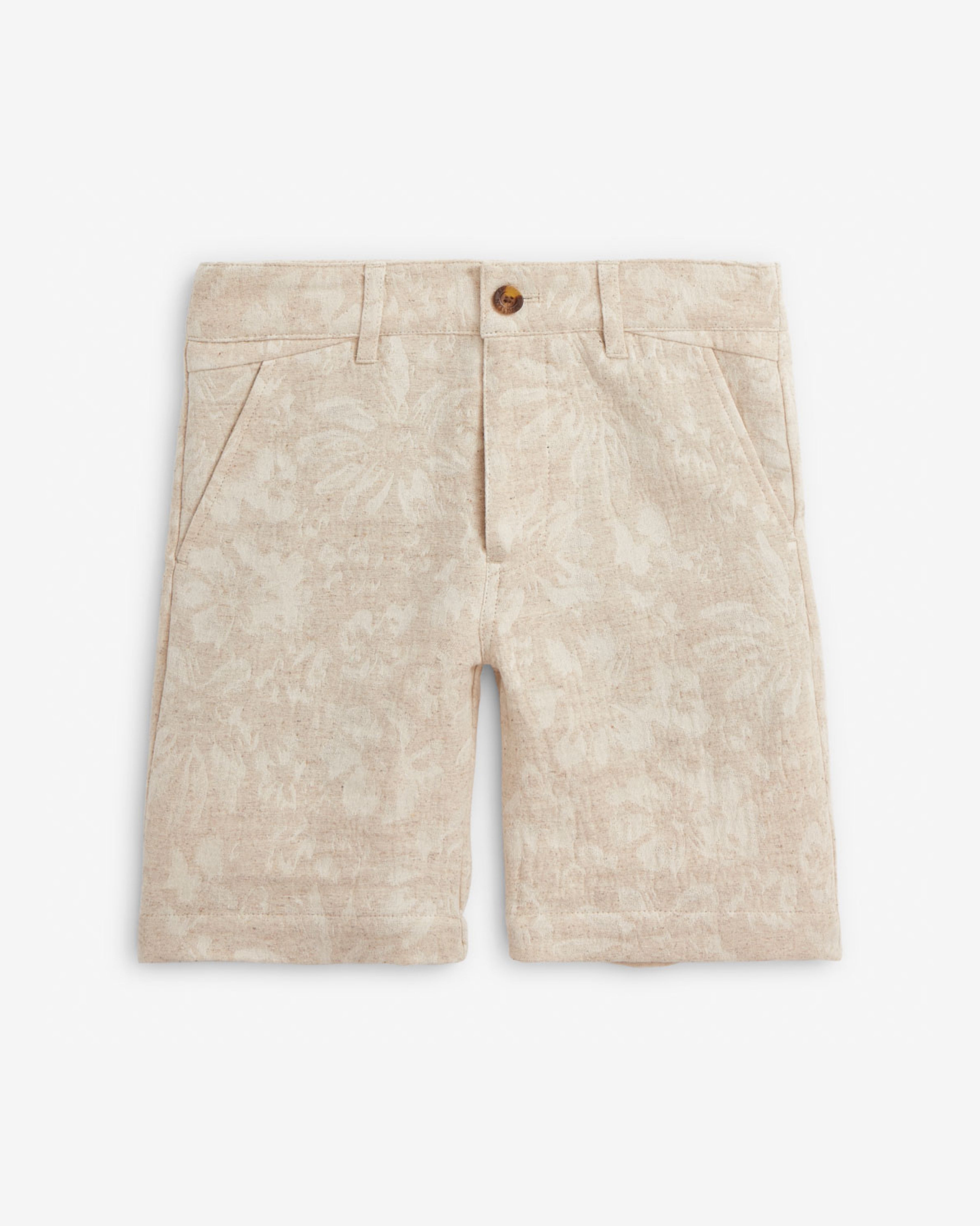 Linen Ivory Garden Trouser Short in textured linen blend with floral print for spring and summer.