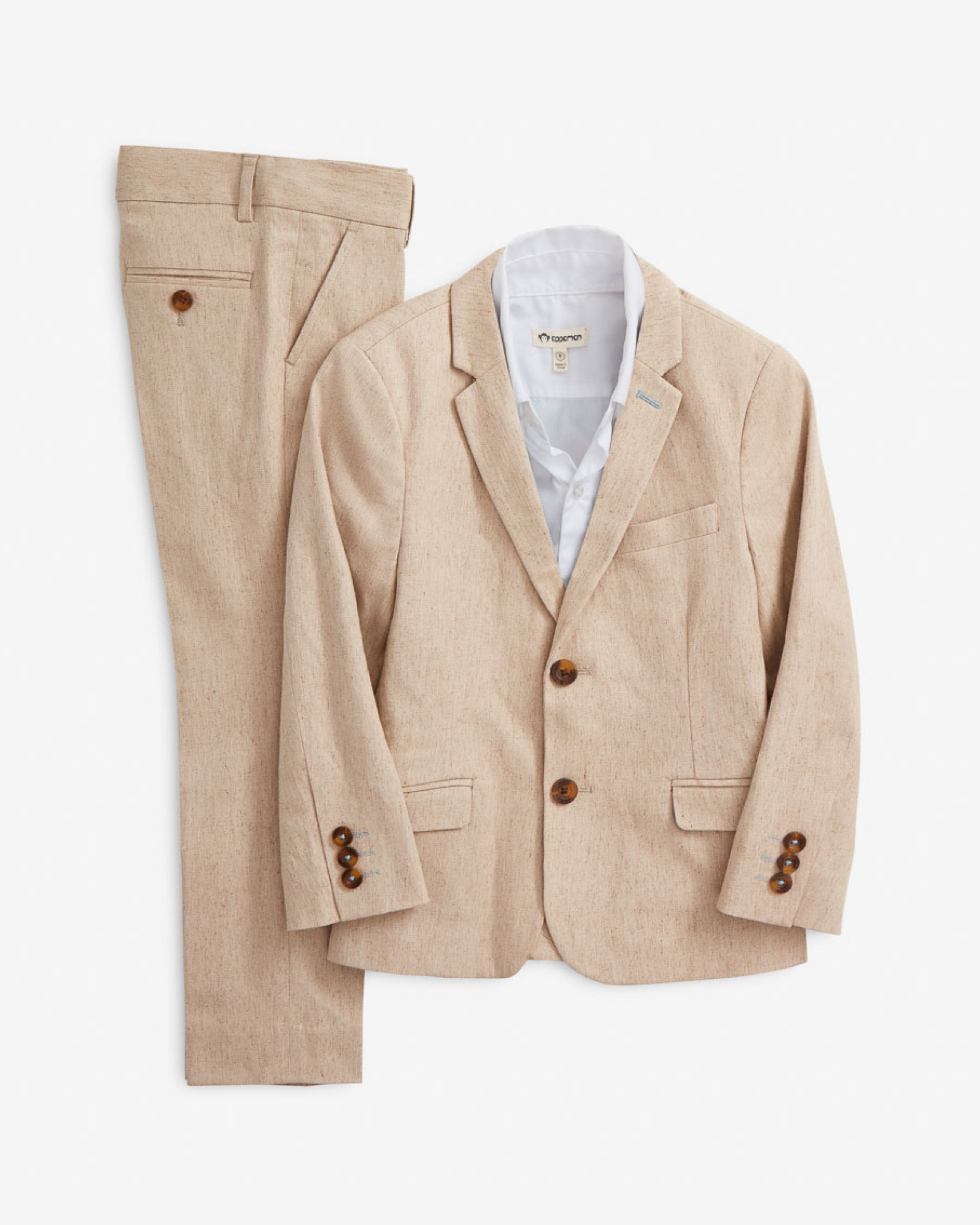 Linen Parchment Stretchy Mod Suit featuring tailored jacket and skinny-leg pants for boys.