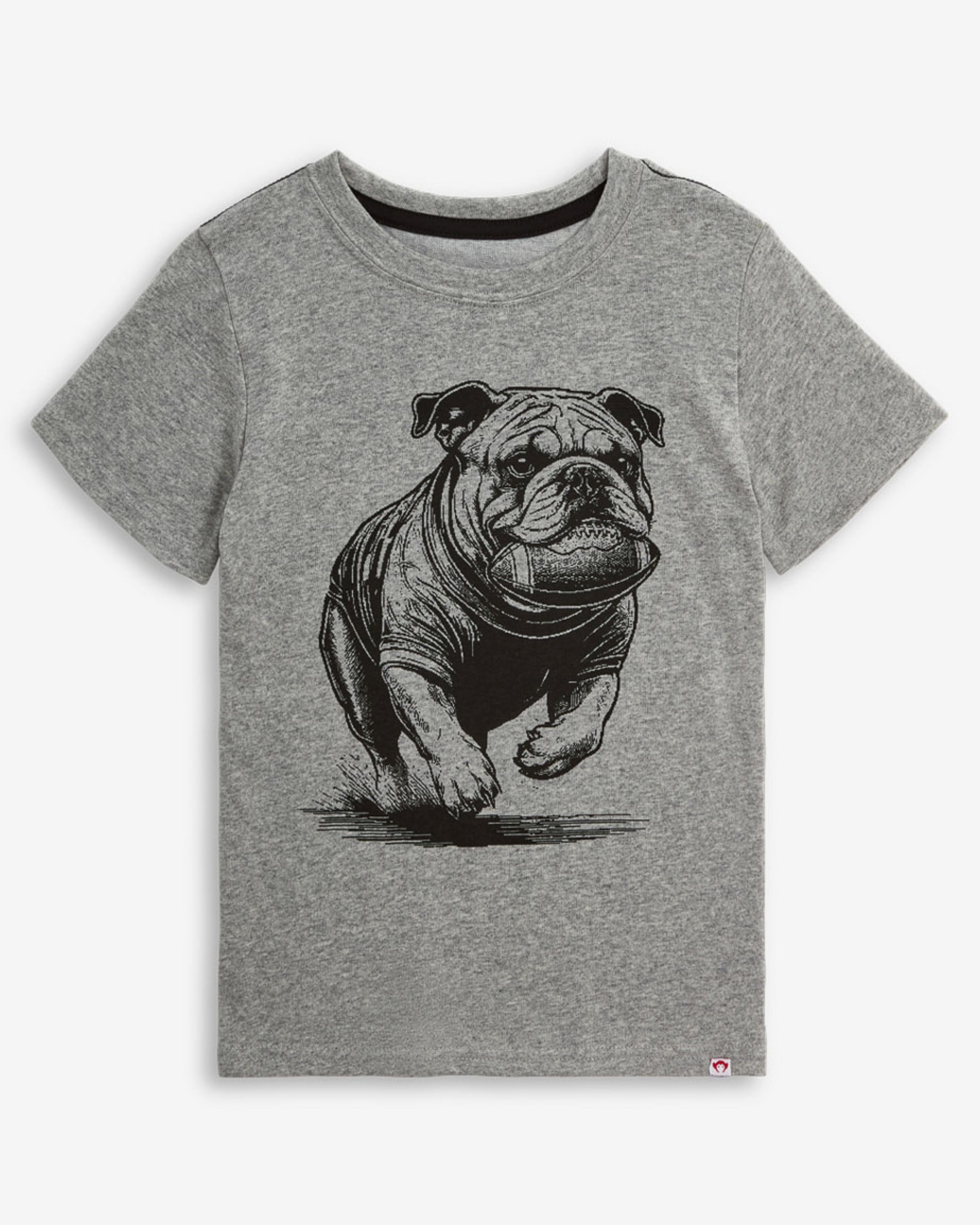 Mascot Grey Graphic Short Sleeve Tee featuring a graphic of a running bulldog on a grey cotton background.