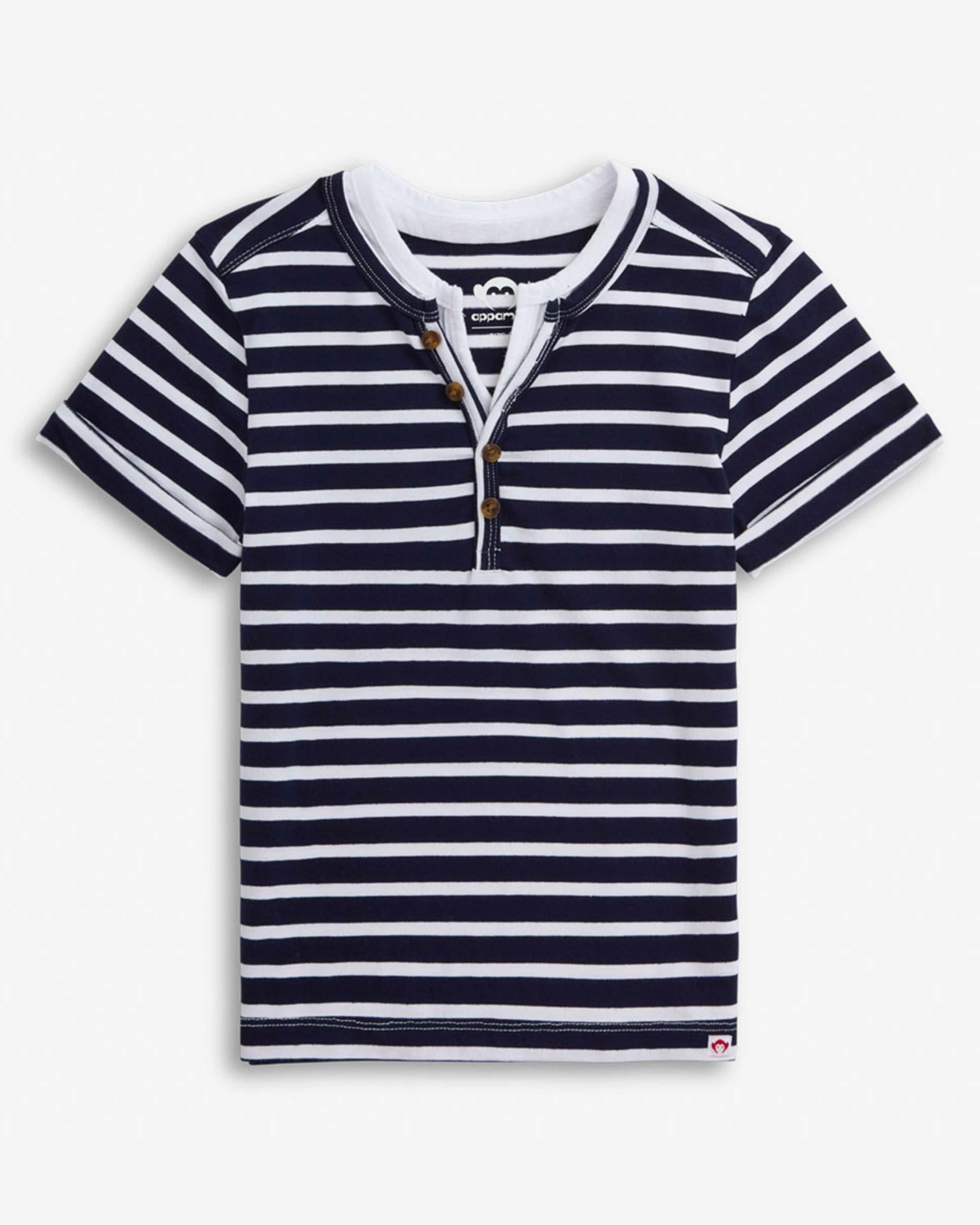 Nautical Stripe Hilltop Henley shirt featuring a classic button-down collar and timeless striped pattern.