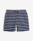 Nautical Stripe Swim Trunk featuring elastic waistband and drawstring for comfort and security.