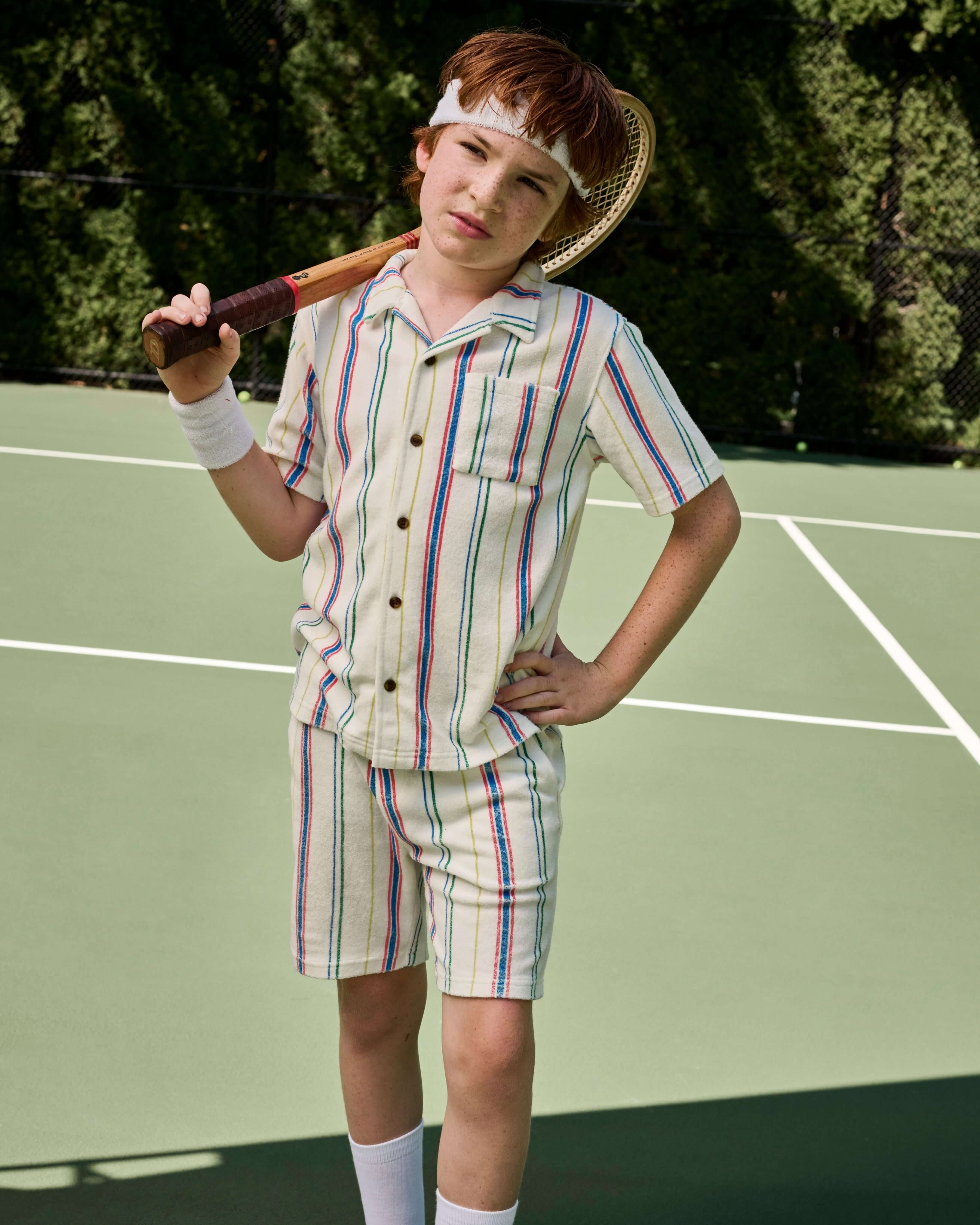 Boys White Striped Terry Shirt | Appaman