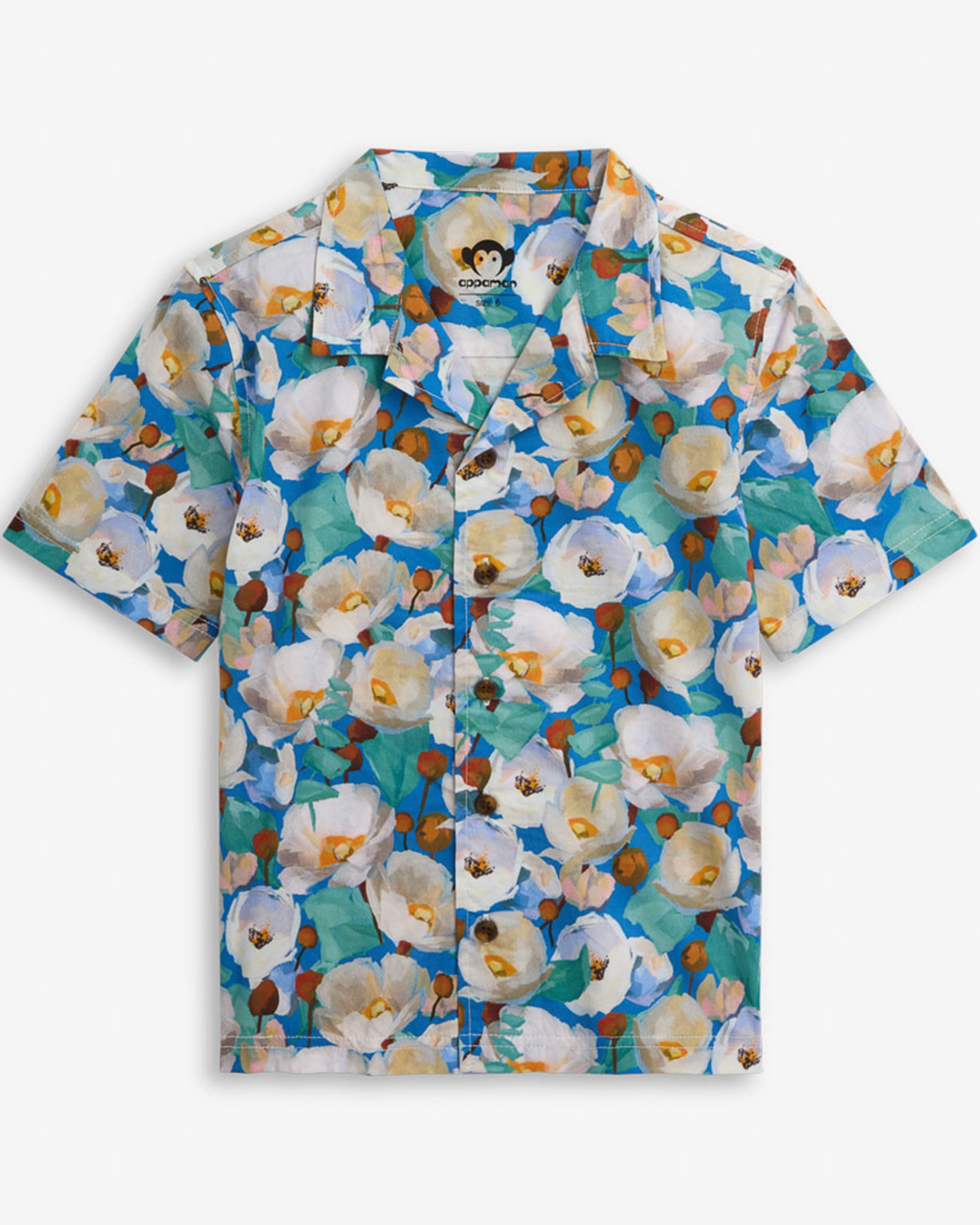 Painters Garden Camp Collar Shirt featuring a vibrant floral design, perfect for warm weather and casual outings.