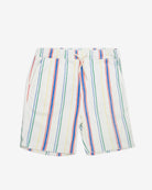 Painter's Stripe Terry Resort Short featuring a colorful stripe design and elastic drawstring waist.