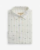 Palm Stripe Standard Button Down Shirt folded with palm tree design on a white background.