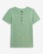 Pistachio Day Party Henley short sleeve shirt in light green with button placket for boys spring and summer wear.