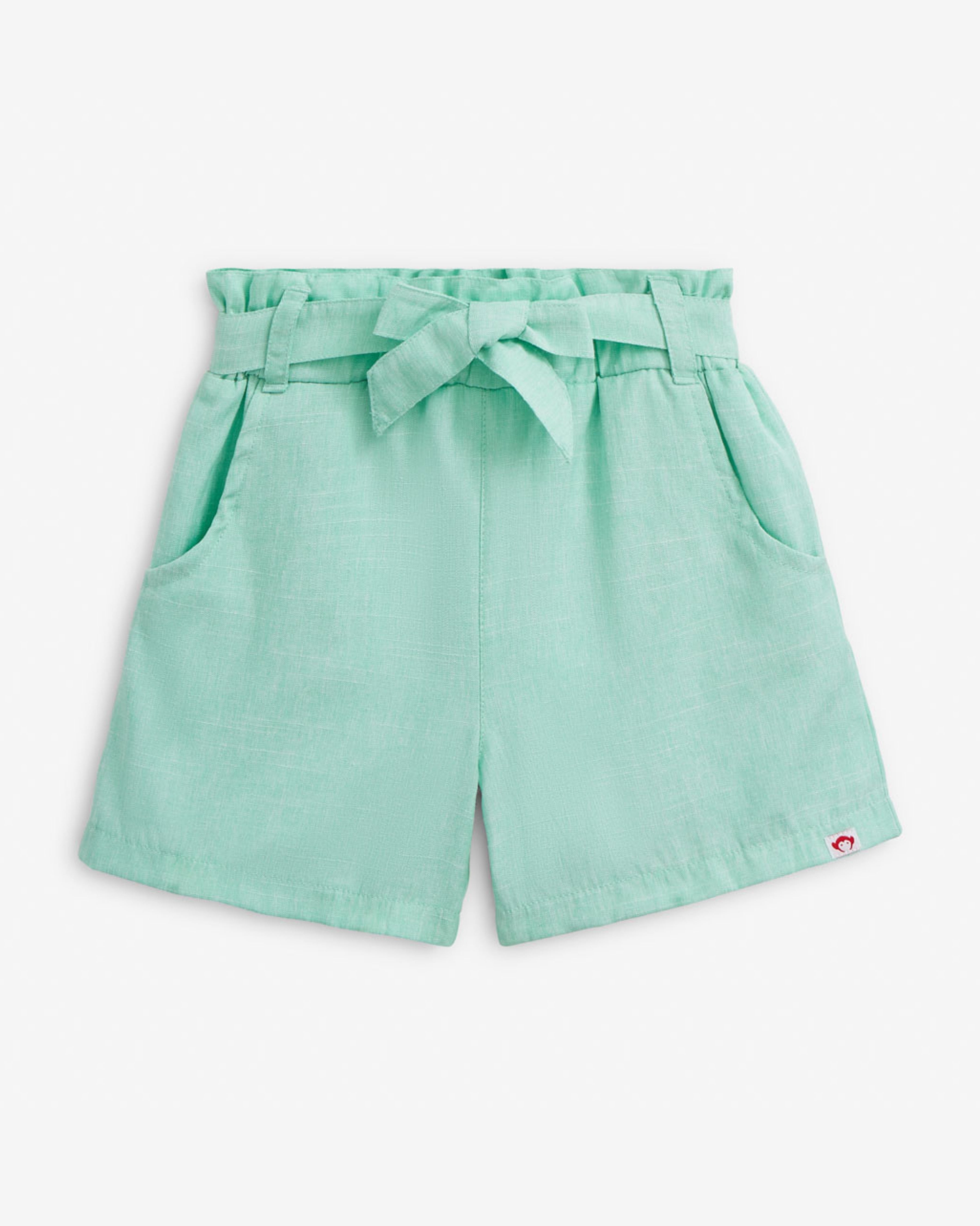Seafoam Paperbag Short featuring a belted waist and tie front bow, perfect for summer days.