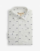Sharks Standard Button Down Shirt featuring a playful shark print design on a cotton fabric.