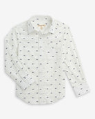 Sharks Standard Button Down Shirt featuring playful shark prints on a breathable cotton fabric.