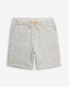 Speckled Natural Resort Short in light grey with drawstring and pockets, perfect for summer comfort and versatility.