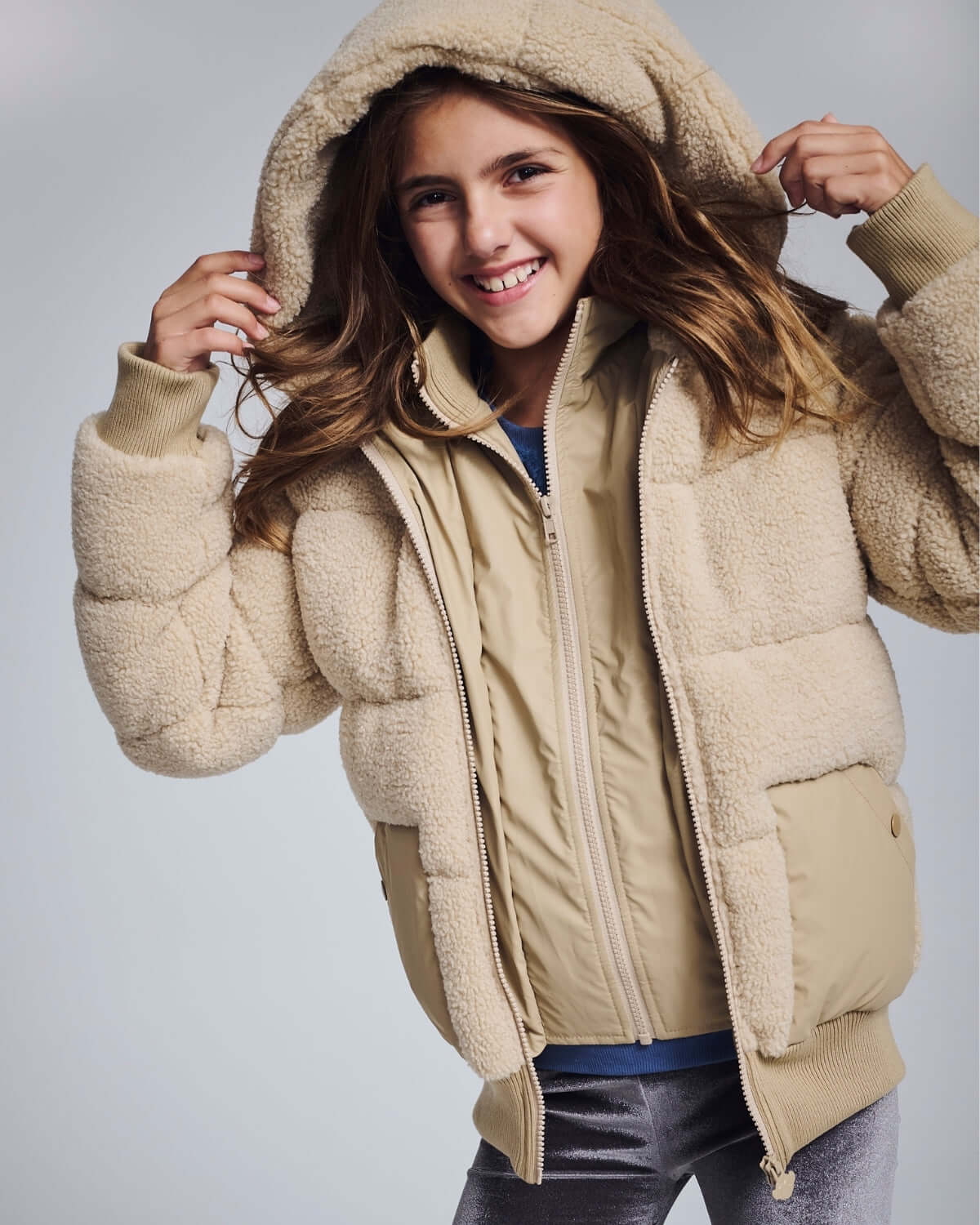 Girls Teddy Puffer Jacket in Beige | Appaman Kids