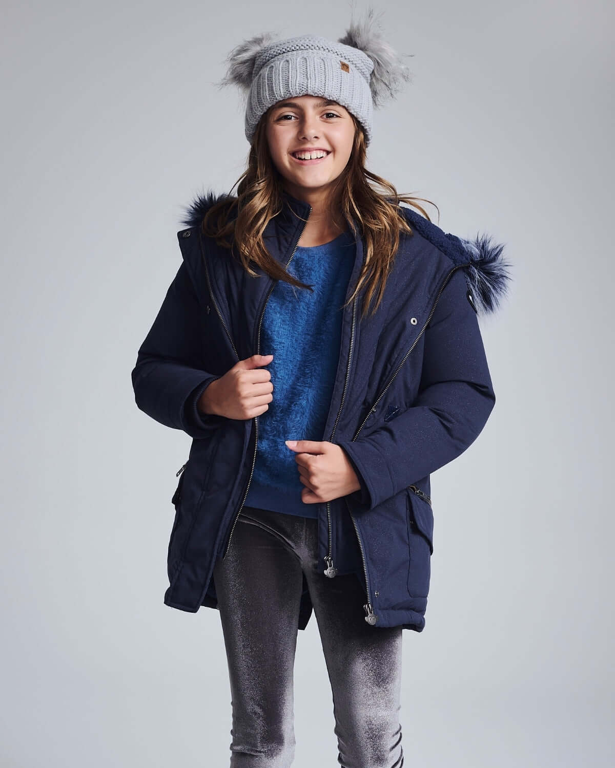 Girls Long Winter Coat in Navy Appaman