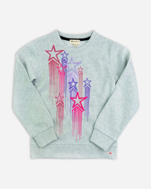 a grey sweatshirt with stars on it