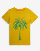 Vintage Palm Yellow Graphic Short Sleeve Tee featuring a palm tree graphic on a bright yellow background.