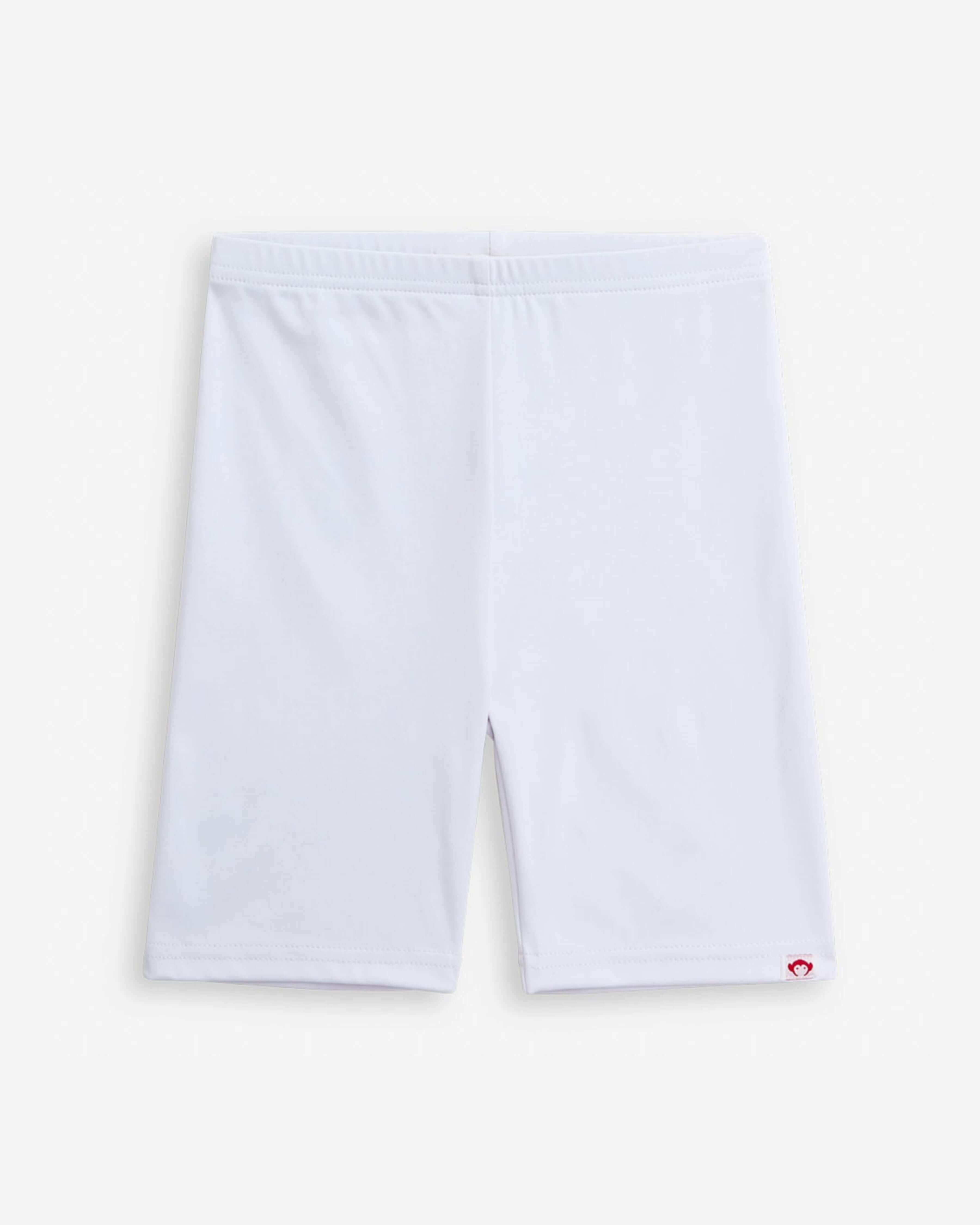 White Biker Short - Comfortable and stretchy white shorts for active girls, perfect for layering and warm weather.