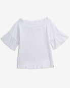 White Boho Smocked Top featuring a soft smocked neckline and flowy sleeves, perfect for warm weather.