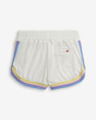 Back view of White Terry Lori Short featuring multicolor striped trim and elastic waistband.