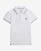 White Puff Sleeve Polo with soft puff sleeves and purple trim, perfect for school or spring celebrations.