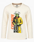 Appaman boys' alien cowboy graphic tee cream, front view.
