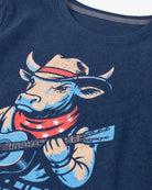 Appaman boys' cowboy bull graphic tee navy graphic, close-up detail view.