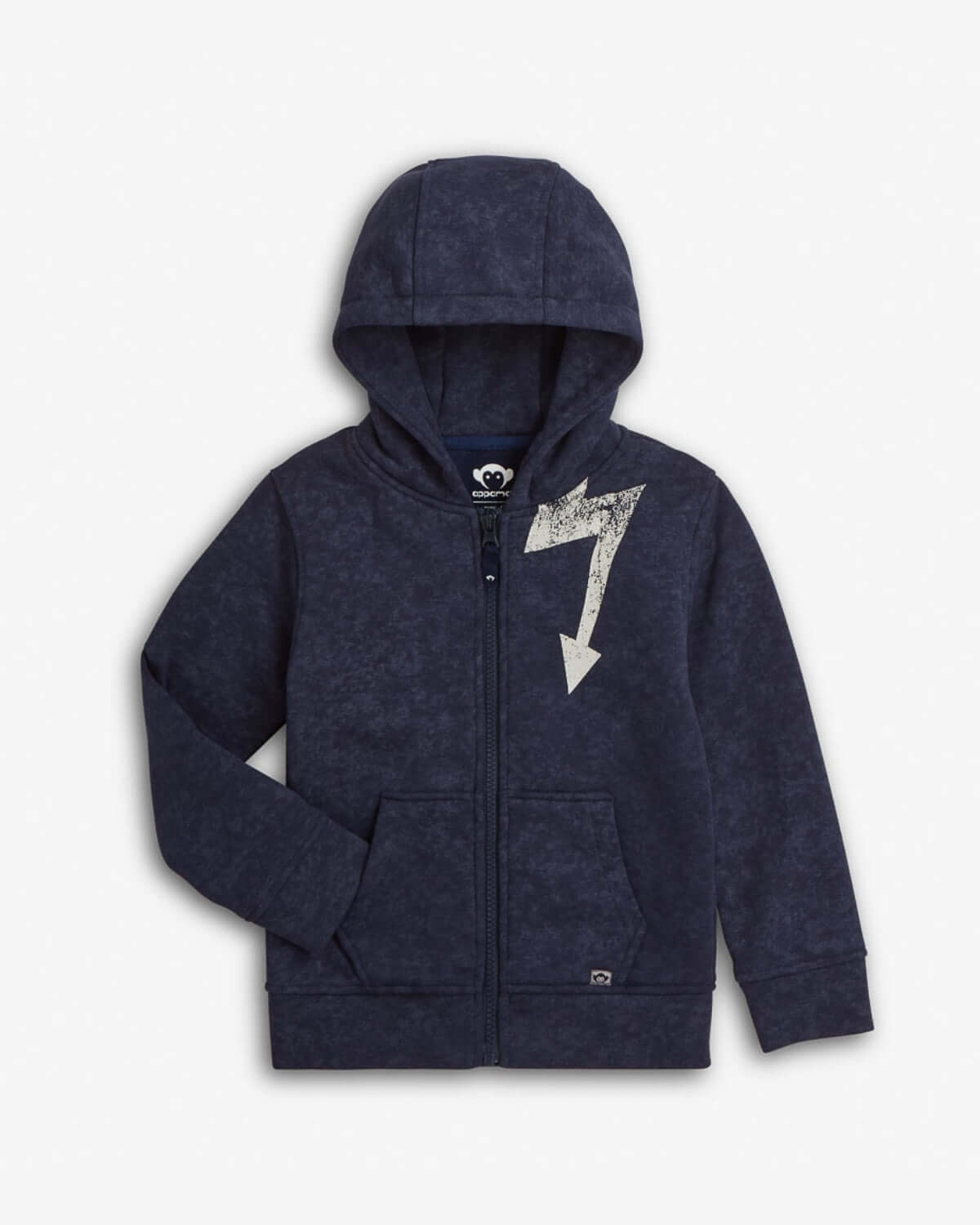 Washed Navy Bolt Strivers Hoodie featuring a classic hood and stylish lightning bolt design.