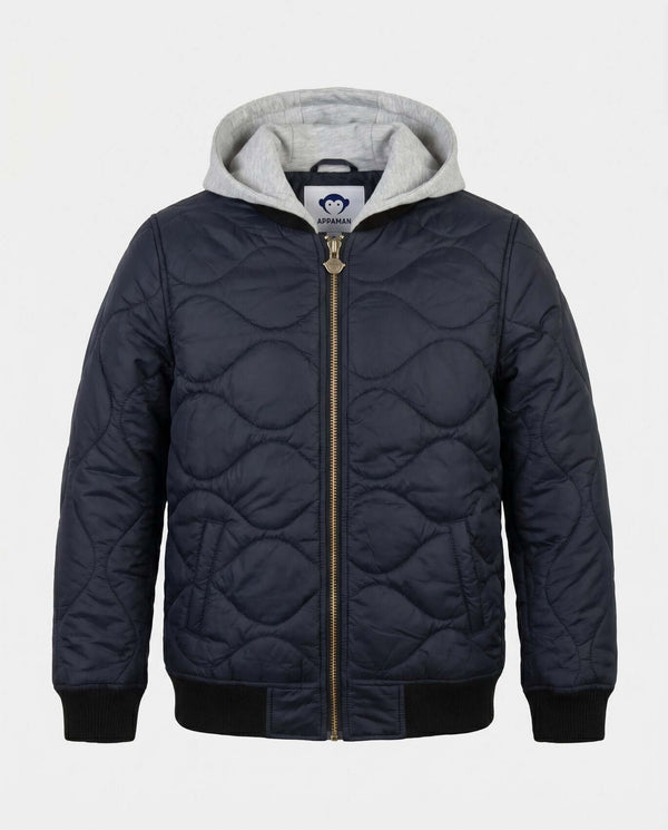 Black BX Bomber jacket from Appaman in black, featuring a hood and zipper closure for boys.