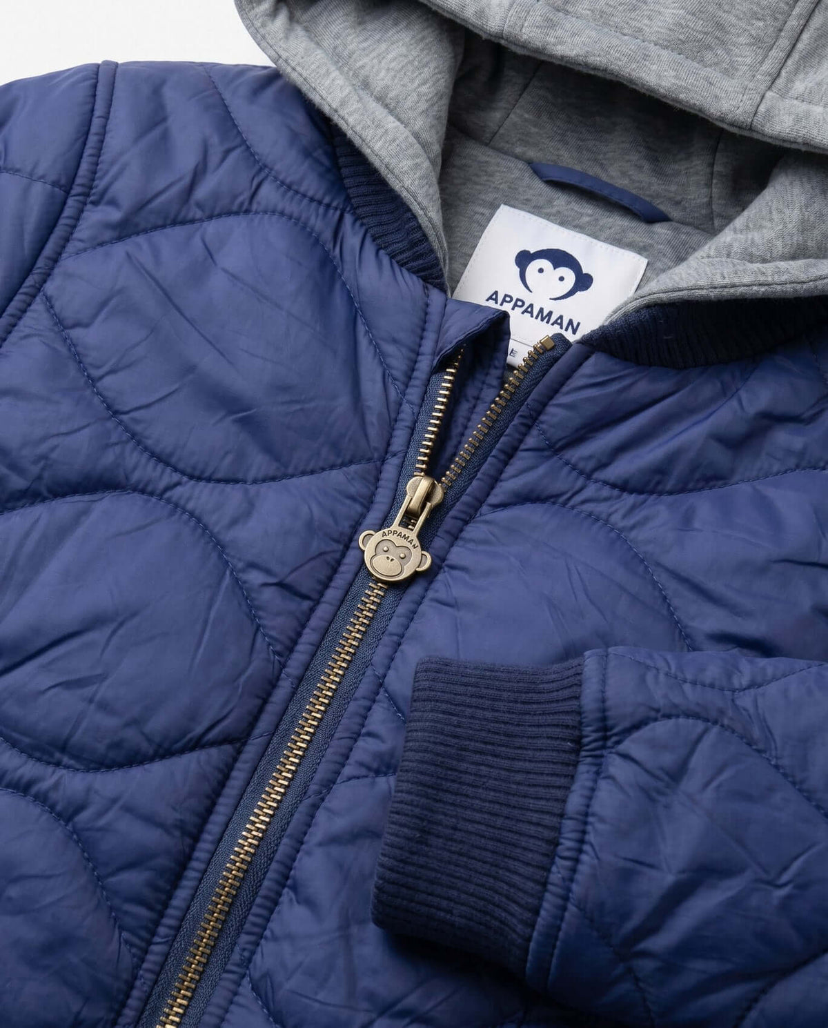 Dark Navy BX Bomber jacket with hood and zipper closure for boys by Appaman.