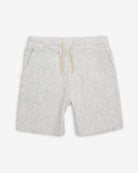 Cloud Heather Resort Shorts for kids in soft gray fabric with pockets and drawstring waistband