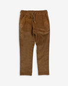 British Khaki Club Pants in brown corduroy, featuring a stretchy waist and drawstring for comfort and style.