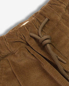 British Khaki Club Pants showing close-up of stretchy waist and drawstring detail in corduroy fabric.