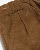 British Khaki Club Pants close-up of soft corduroy fabric showcasing pockets and waistband.