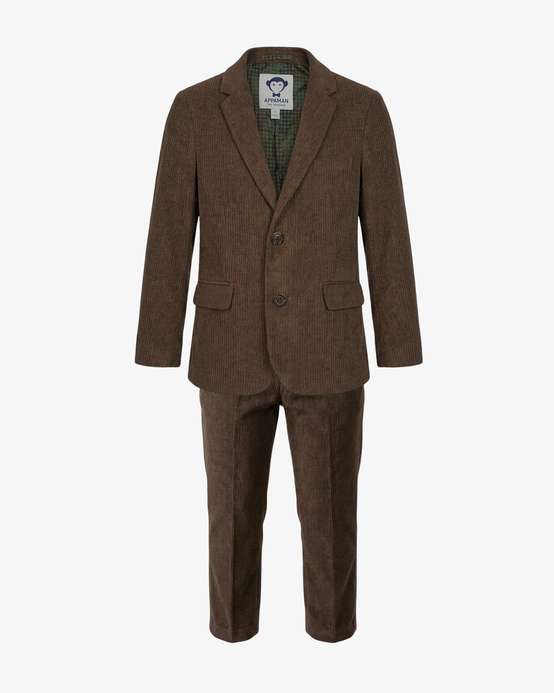 Appaman boys' corduroy suit brown, front view.