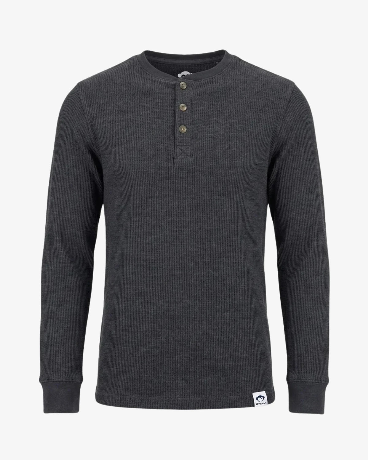 Appaman boys' waffle thermal henley charcoal, front view.