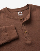 Appaman boys' waffle thermal henley brown collar, close-up detail view.