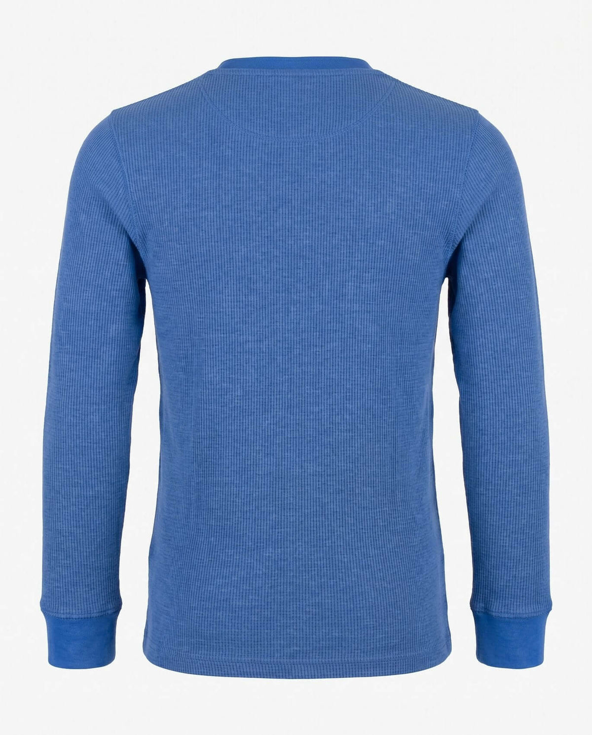 Classic Blue Craftsman Thermal Henley back view with long sleeves and waffle-knit texture.