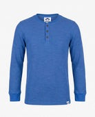 Classic Blue Craftsman Thermal Henley featuring a cozy waffle-knit design and button placket for active kids.