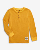 Mustard Craftsman Thermal Henley, thermal fabric, stylish design, perfect for kids, warm layering piece